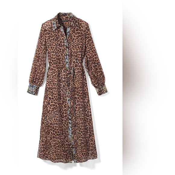 NWT White House Black Market WHBM Leopard-Print Midi 2 Piece Shirt Dress - Picture 4 of 12